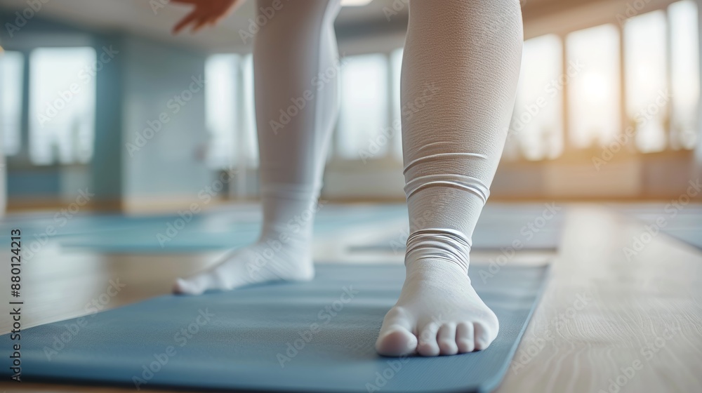 Empowering scene of a full-figured person practicing yoga at the gym, focusing on mental well-being and physical fitness, serene atmosphere Empowering scene of a full-figured person practicing yoga at the gym, focusing on mental well-being and physical fitness, serene atmosphere