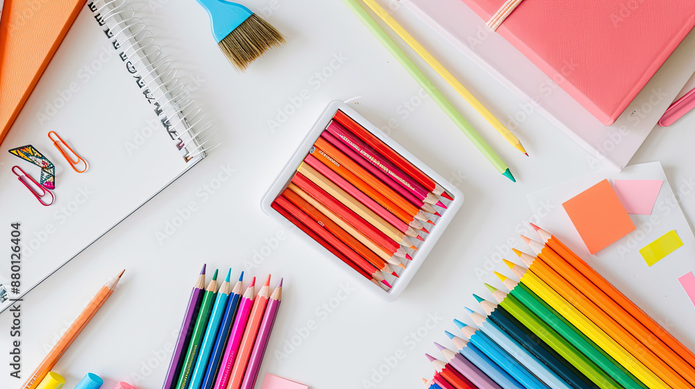 Rainbow Pencil Set on White Desk Rainbow Pencil Set on White Desk