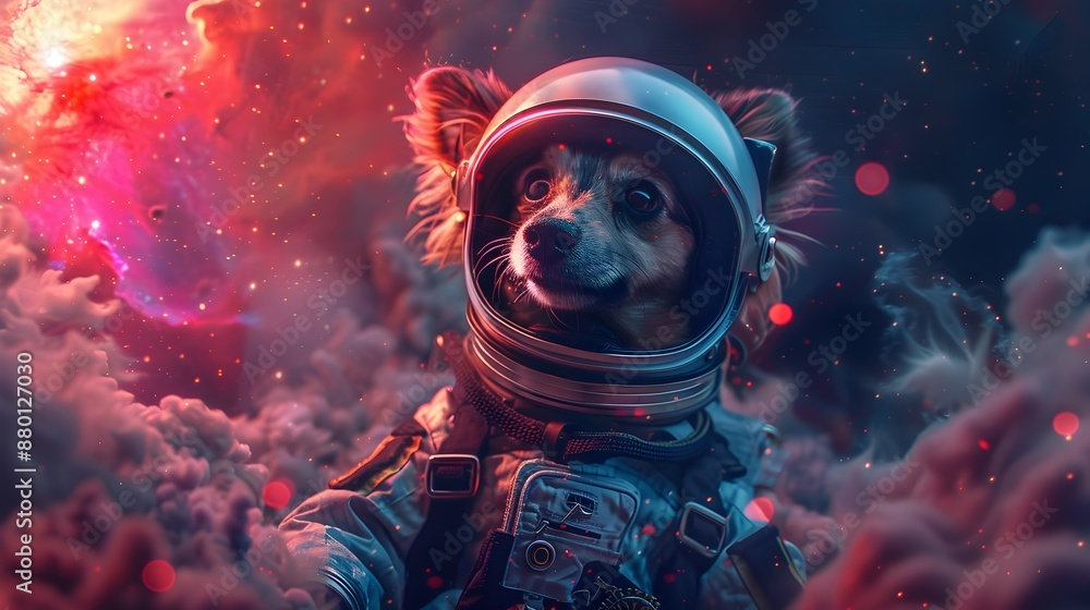 Cosmic Pup's Interstellar Adventure:A Playful Astronaut Dog in a Vibrant,Surreal Celestial Scene Cosmic Pup's Interstellar Adventure:A Playful Astronaut Dog in a Vibrant,Surreal Celestial Scene