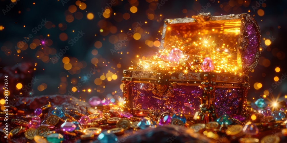 Glittering Treasure Chest Overflowing with Gold and Gems Glittering Treasure Chest Overflowing with Gold and Gems