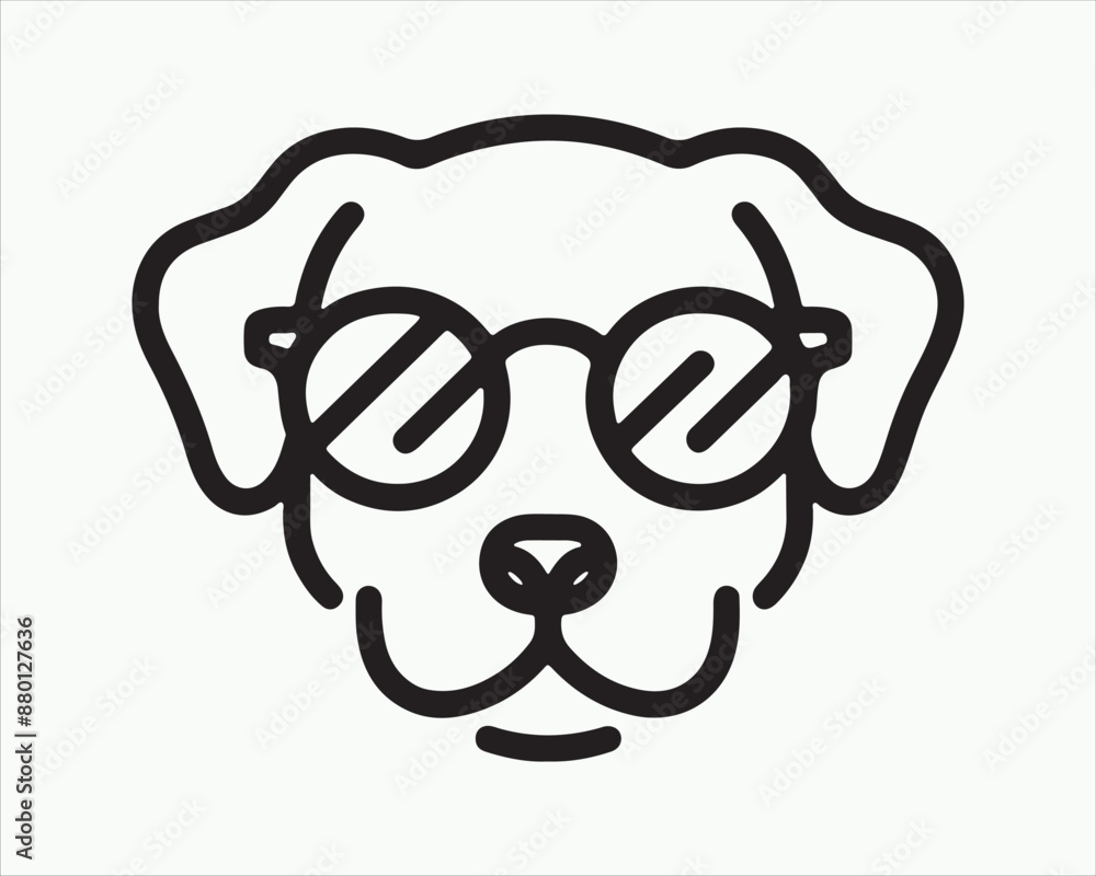 Minimalist Line Art Dog Sunglasses Vector Illustration. Outline Dog logo Minimalist Line Art Dog Sunglasses Vector Illustration. Outline Dog logo