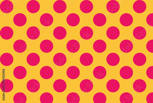 Seamless pattern with pink polka dots on a yellow background. For tile desktop wallpaper or decoration website design