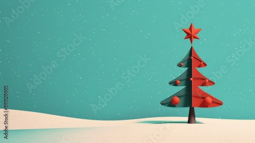 A festive Christmas card featuring a decorated evergreen tree with a bright star, perfect for sending holiday greetings photo