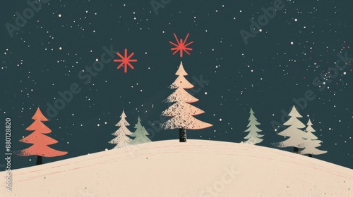 Winter Wonderland Christmas Tree Scene in Snowy Forest