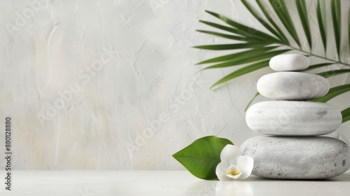 Tranquil spa setting, emphasizing holistic wellness with balance and harmony, soothing ambiance with calming natural elements