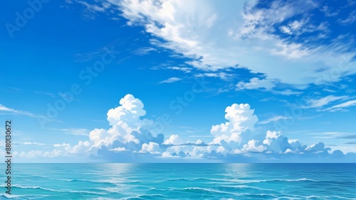 Beautiful anime seascape with clouds and blue sky. Anime nature background