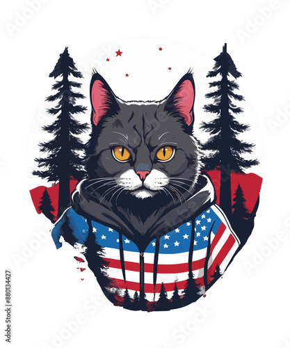 A deer roams the forest with a flag in the background