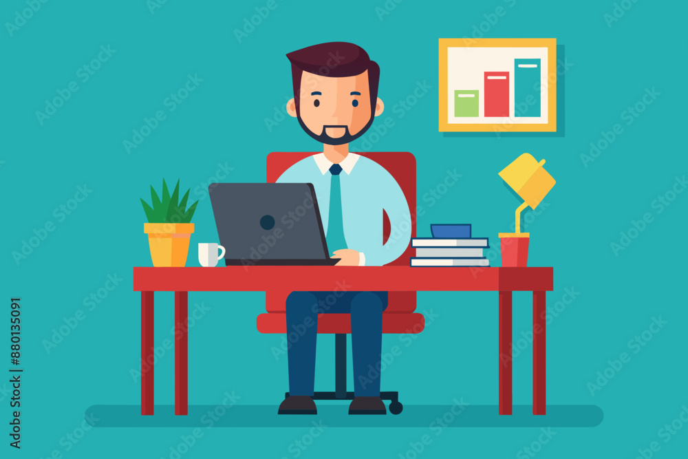 A man with desk flat illustration A man with desk flat illustration