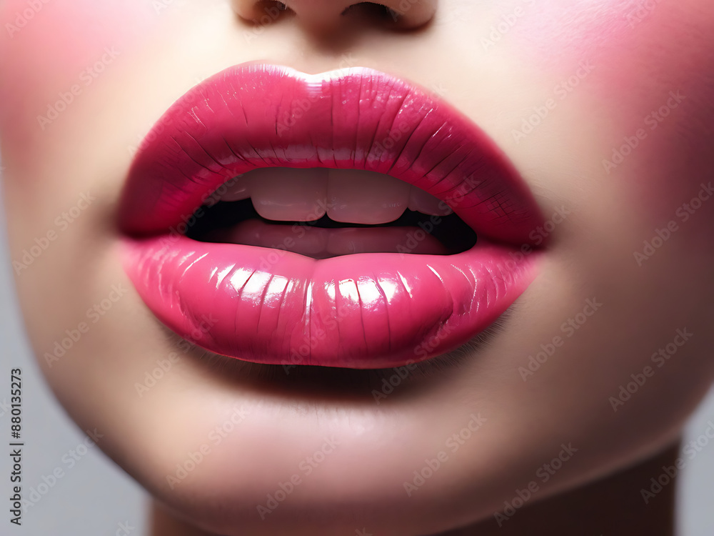 An Extreme Close-Up of Woman's Bright Pink Lips, Pink Vegan lipstick or makeup concept, lip
An Extreme Close-Up of Woman's Bright Pink Lips, Pink Vegan lipstick or makeup concept, lip