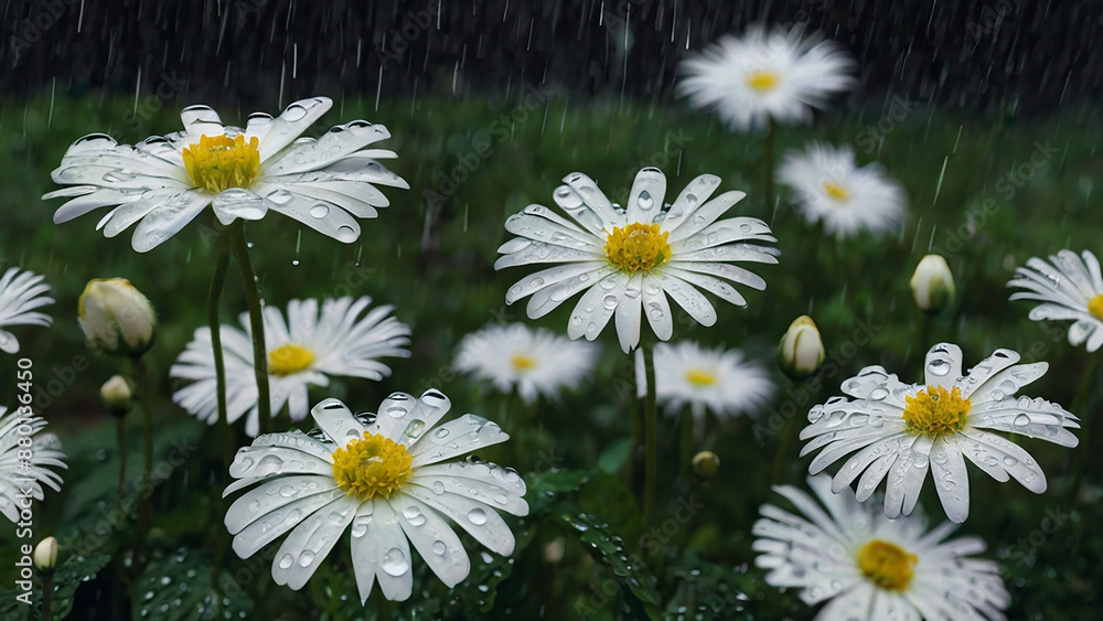 Fototapeta premium white flowers with raindrops