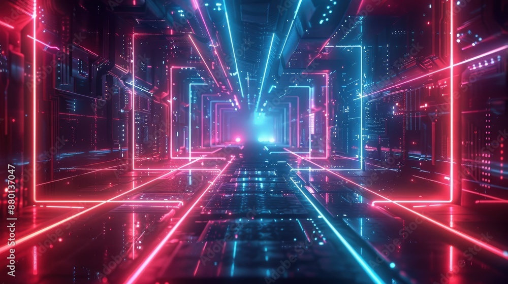 A vibrant, futuristic neon tunnel with glowing lights and geometric patterns, evoking a cyberpunk aesthetic. A vibrant, futuristic neon tunnel with glowing lights and geometric patterns, evoking a cyberpunk aesthetic.