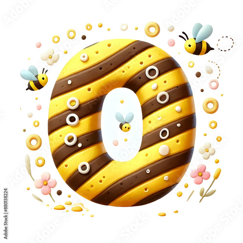 3D letter O with honey bee  photo