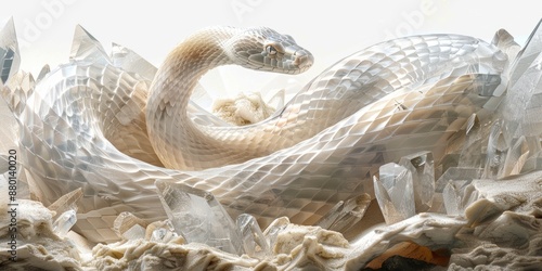 Majestic Serpent Amongst Crystalline Structures in a Fantasy Digital Art Composition photo