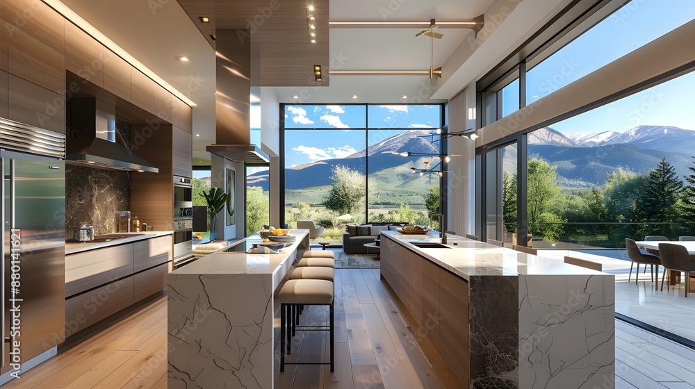 Scenic Kitchen Oasis : High-end kitchen with panoramic mountain views ...