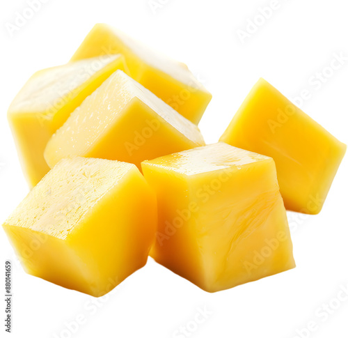 Mango cube slices isolated on Transparent background. 