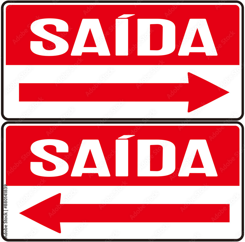 Sign indicating the exit for right and for left in Portuguese language Sign indicating the exit for right and for left in Portuguese language