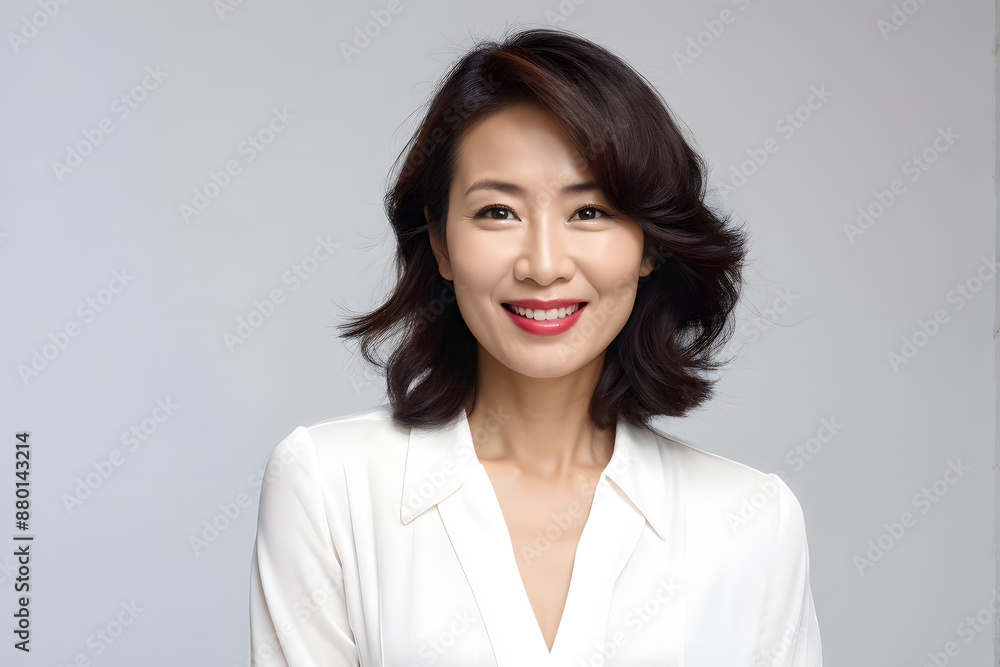 A woman with short hair and a white shirt is smiling A woman with short hair and a white shirt is smiling