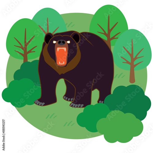 森にいる危険なクマのベクターイラスト