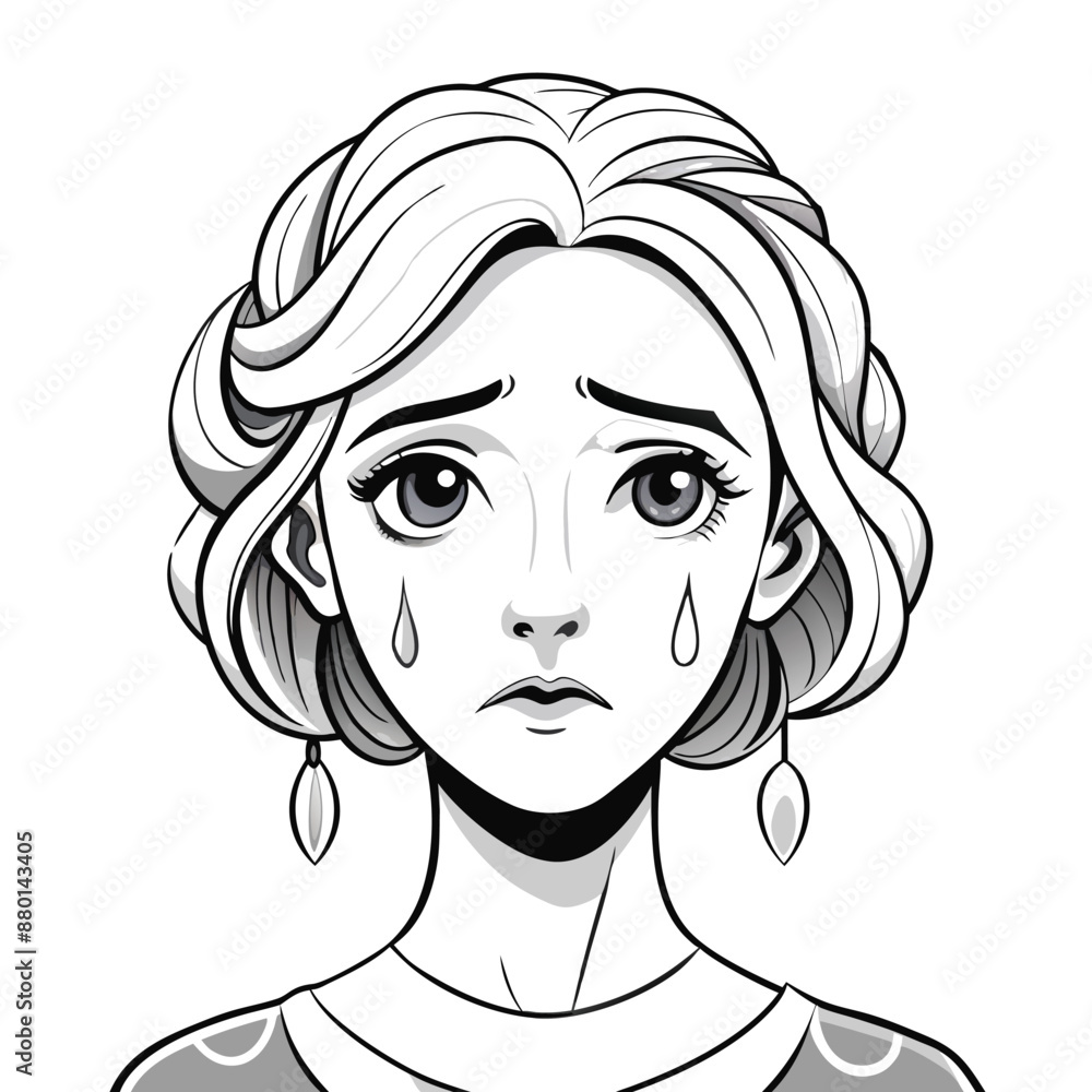 vector sketch of a sad young woman