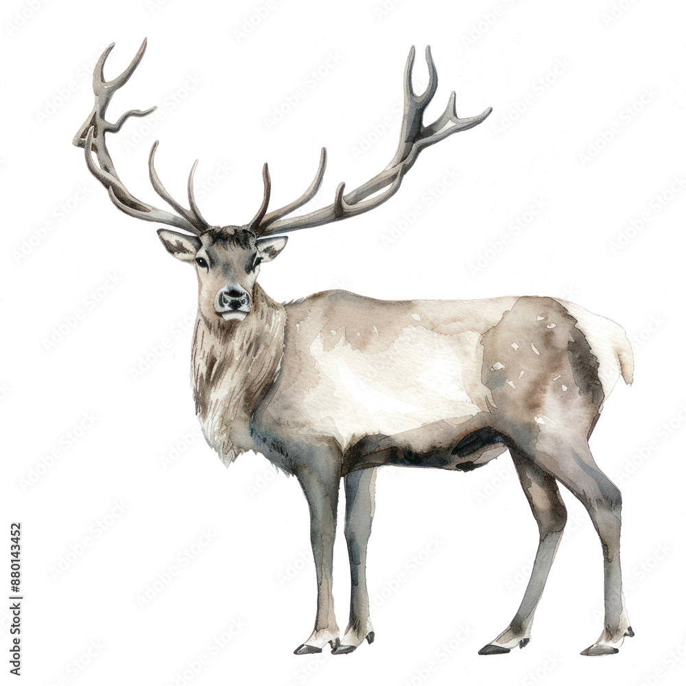 Fototapeta premium Reindeer watercolor illustration isolated on transparent. png file for art work.