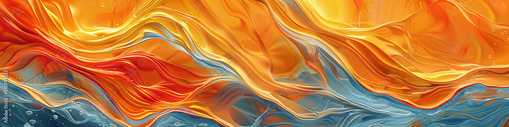 A vibrant abstract art piece featuring dynamic waves of orange and blue, evoking an underwater dreamscape. The fluid, swirling patterns create a lively and energetic visual experience. A vibrant abstract art piece featuring dynamic waves of orange and blue, evoking an underwater dreamscape. The fluid, swirling patterns create a lively and energetic visual experience.