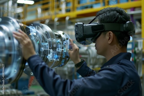 Industrial Worker Using Virtual Reality for Inspection photo