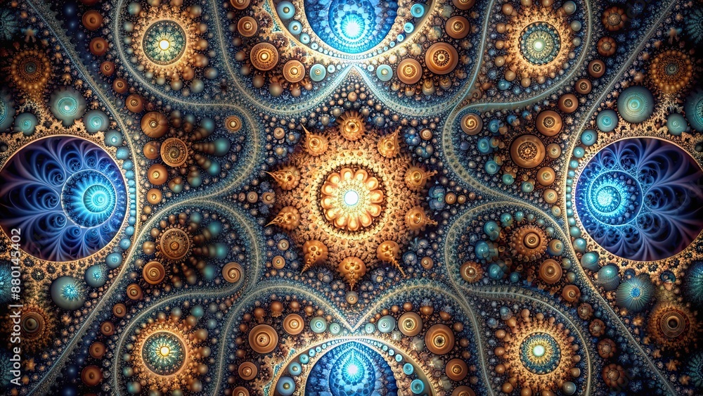 Visualization of intricate, repetitive fractal patterns in a mystical realm, fractal, geometric, abstract, symmetry Visualization of intricate, repetitive fractal patterns in a mystical realm, fractal, geometric, abstract, symmetry