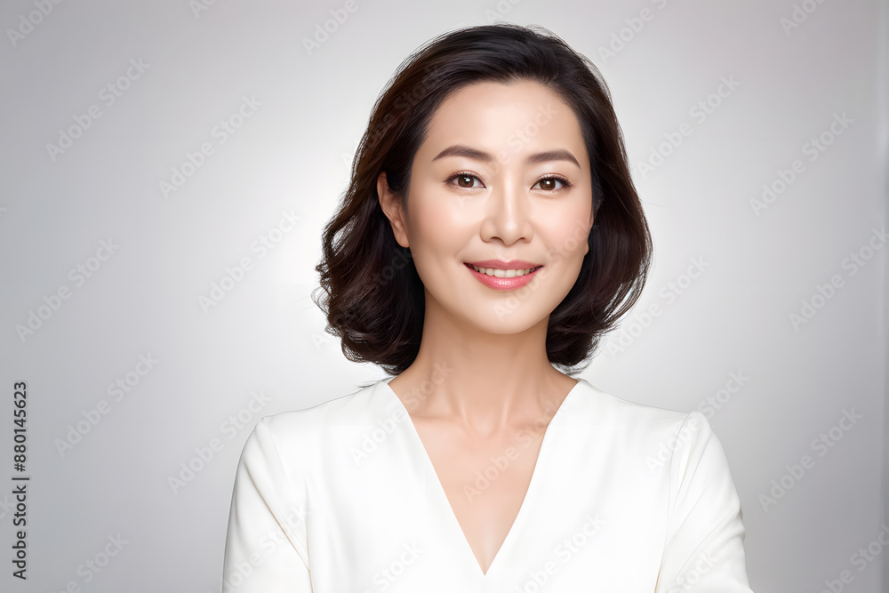 A woman with a white shirt and brown hair is smiling A woman with a white shirt and brown hair is smiling