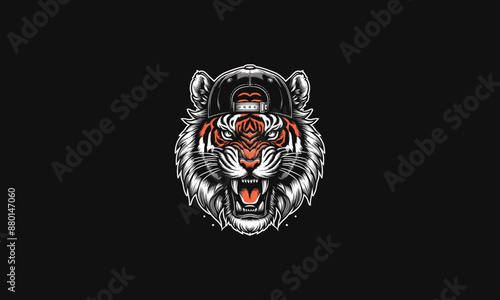 head tiger angry wearing snap back vector artwork design