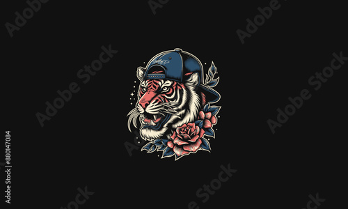 head tiger angry wearing snap back vector artwork design