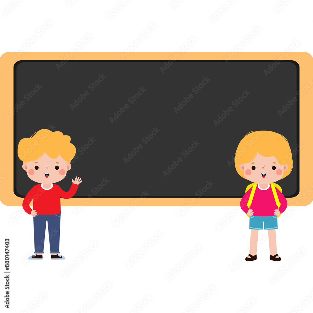 students with blackboard, back to school, cute cartoon character illustration flat style students with blackboard, back to school, cute cartoon character illustration flat style