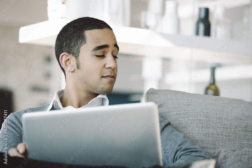 Man gazes with superiority, perfect copyspace beside Man gazes with superiority, perfect copyspace beside