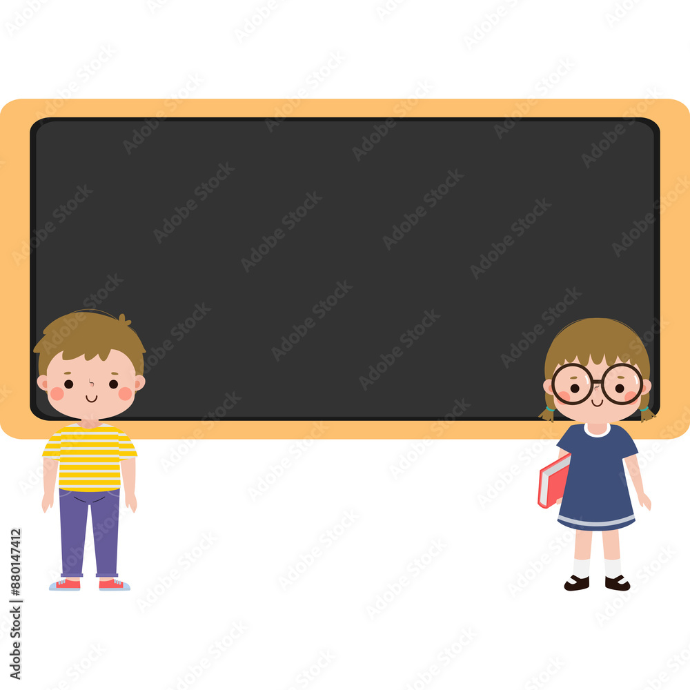students with blackboard, back to school, cute cartoon character illustration flat style students with blackboard, back to school, cute cartoon character illustration flat style