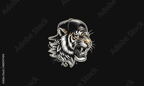head tiger angry wearing snap back vector artwork design