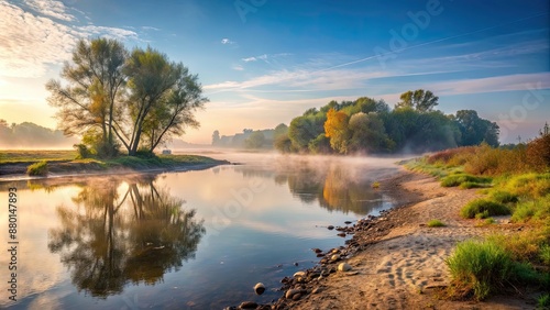Wallpaper Mural Misty morning by the Vistula River, old riverbed , fog, sunrise, landscape, nature, tranquil, calm, peaceful, serene, mist, water Torontodigital.ca