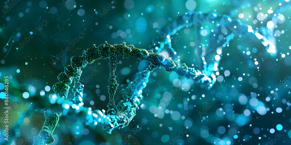 Estrutura de dupla hélice de DNA em tons de azul e verde Estrutura de dupla hélice de DNA em tons de azul e verde