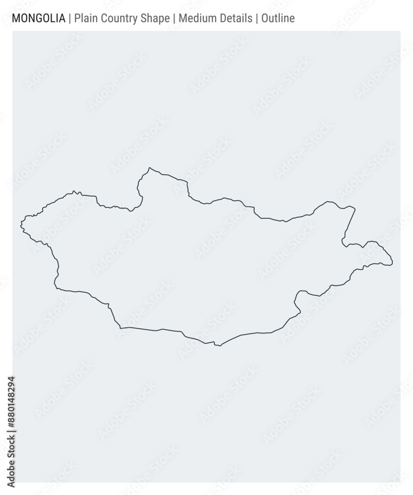 Mongolia plain country map. Medium details. Outline style. Shape of Mongolia. Vector illustration. Mongolia plain country map. Medium details. Outline style. Shape of Mongolia. Vector illustration.