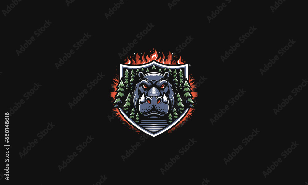 Obraz premium head hippo roar on shield vector logo design