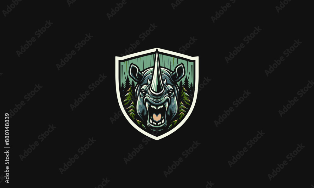 head rhino roar on forest vector logo design head rhino roar on forest vector logo design
