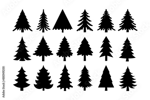 A Set of Minimal Pine Tree Icon Silhouette