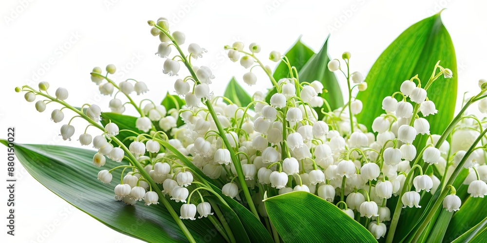 Lily of the valley flowers isolated on white background, bell-shaped, fragrant, spring, botanical, delicate, white, green Lily of the valley flowers isolated on white background, bell-shaped, fragrant, spring, botanical, delicate, white, green
