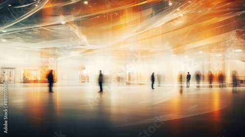 Abstract blur of a large event hall during an exhibition 