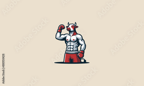 cow wearing gloves boxing red and pant vector mascot design