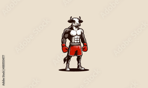 cow wearing gloves boxing red and pant vector mascot design