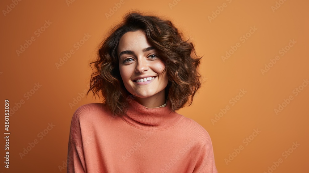 Cheerful woman in a studio, wearing a sweater, Cheerful woman in a studio, wearing a sweater,