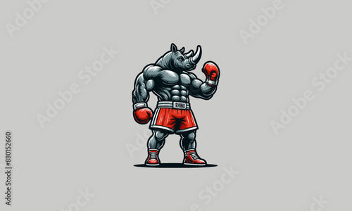 rhino wearing hand gloves boxing vector mascot design