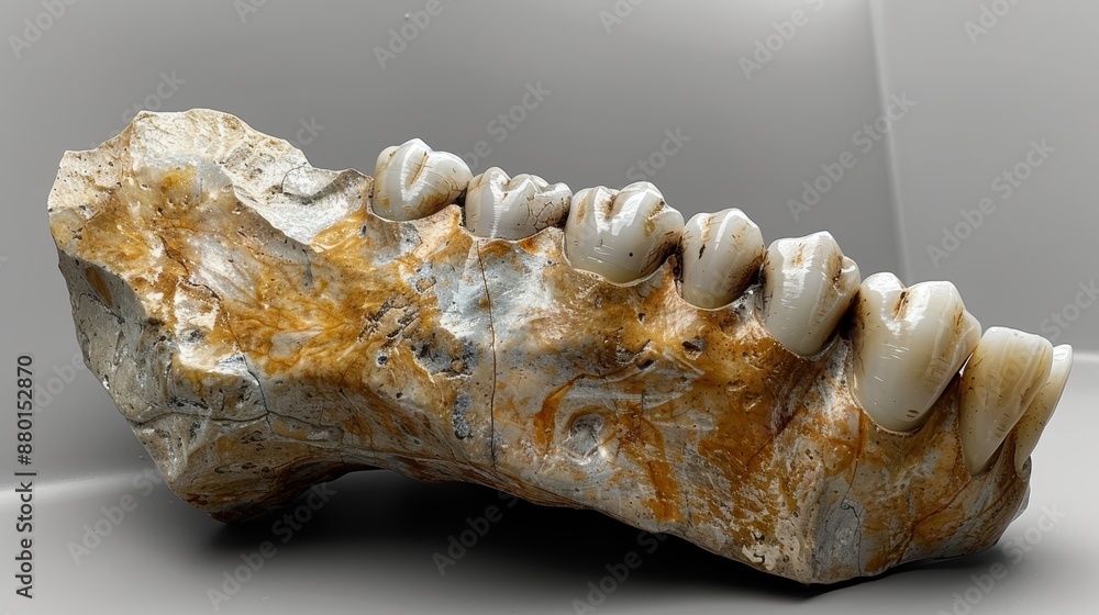 The fossilized jawbone of an ancient human, estimated to be millions of years old. The fossilized jawbone of an ancient human, estimated to be millions of years old.