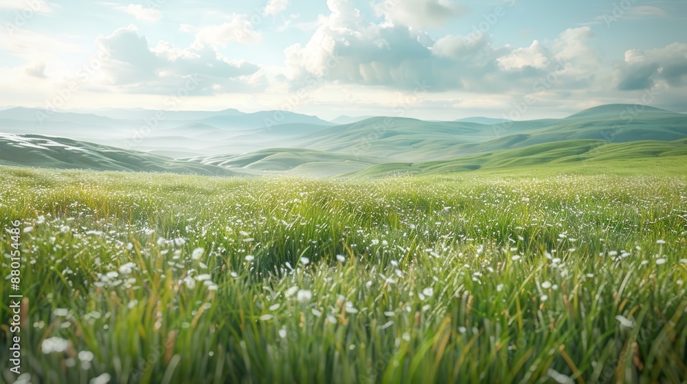 A Field of White Flowers Under a Blue Sky A Field of White Flowers Under a Blue Sky