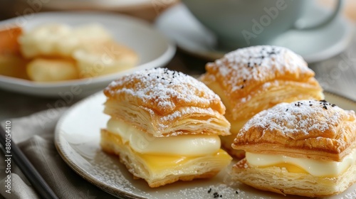 Wallpaper Mural Japanese pastry with creamy custard filling and tea Torontodigital.ca