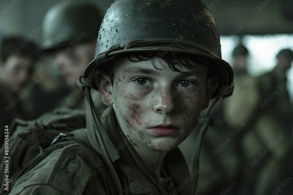 Young soldier in helmet. Young soldier in helmet.